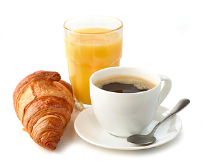 Image showing coffee americano, croissant and orange juice