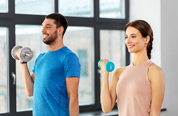 Image showing happy couple exercising at home