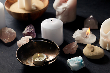 Image showing burning candles and crystals for magic ritual