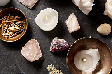 Image showing burning candles and crystals for magic ritual