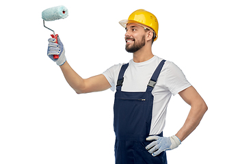 Image showing male worker or builder with paint roller