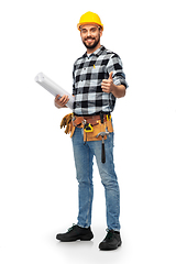 Image showing worker or builder with blueprint showing thumbs up