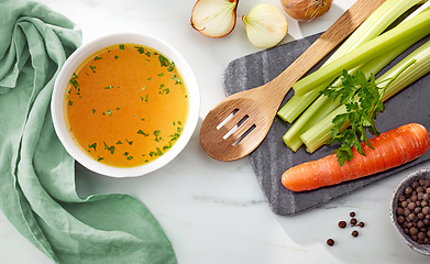 Image showing bowl of fresh chicken broth