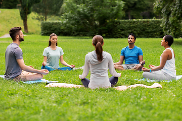 Image showing group of people doing yoga at summer park