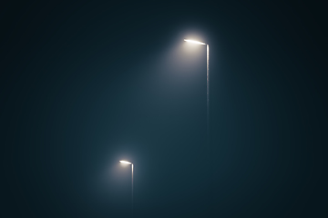 Image showing Street lights in the misty evening