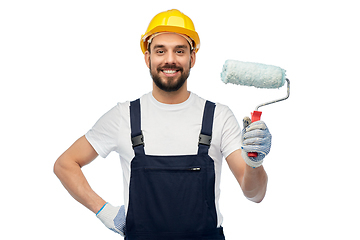Image showing male worker or builder with paint roller