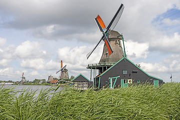 Image showing Old windmill in Zaan Schans countryside close to Amsterdam