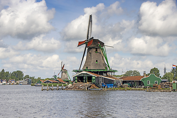 Image showing Old windmill in Zaan Schans countryside close to Amsterdam