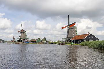 Image showing Old windmill in Zaan Schans countryside close to Amsterdam