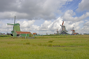 Image showing Old windmill in Zaan Schans countryside close to Amsterdam