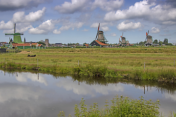 Image showing Old windmill in Zaan Schans countryside close to Amsterdam