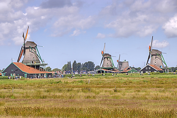 Image showing Old windmill in Zaan Schans countryside close to Amsterdam