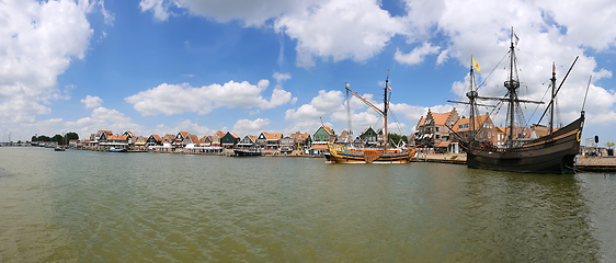 Image showing Panoramic view of the port and beautiful town of Volendam on Mar