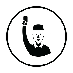 Image showing Cricket umpire with hand holding card icon