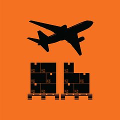 Image showing Boxes on pallet under airplane