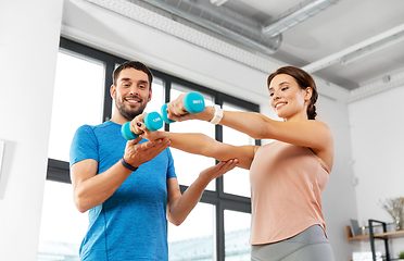 Image showing happy couple exercising at home