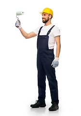 Image showing male worker or builder with paint roller