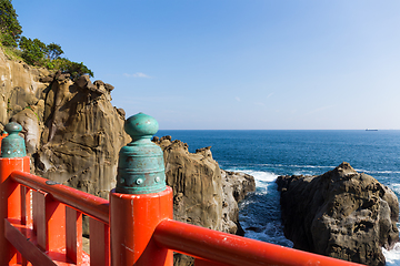 Image showing Aoshima Shrine and coastline