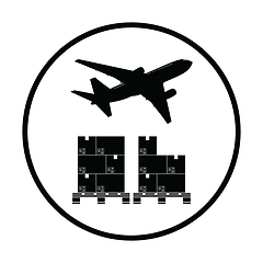 Image showing Boxes on pallet under airplane