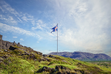 Image showing The flag of Iceland in the beautiful nature