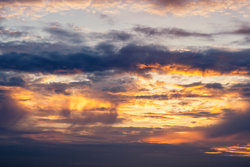 Image showing Dramatic sunset in orange and violet colors