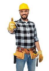 Image showing happy male worker or builder showing thumbs up