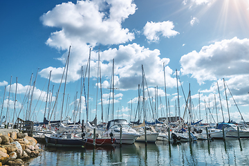 Image showing Sailing boats in a marine harbor in the summer