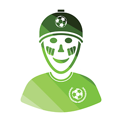 Image showing Football fan with painted face by italian flags icon
