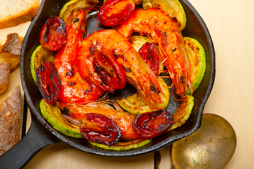 Image showing roasted shrimps with zucchini and tomatoes