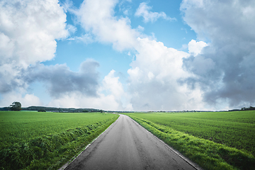 Image showing Asphalt road in a rural countryside landscape