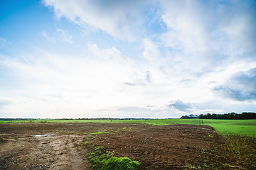 Image showing Rural landscape with tractor tracks