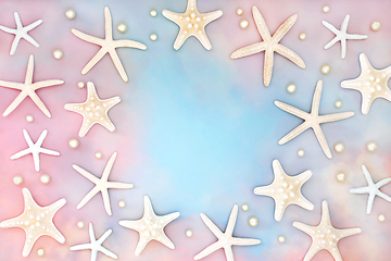 Image showing Starfish Seashell and Pearl Abstract Background