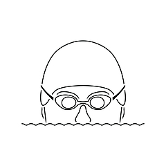 Image showing Icon of Swimming man head with goggles and cap 