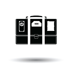 Image showing Oil, dollar and gold dividing briefcase concept icon