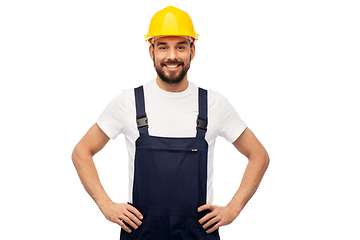 Image showing happy smiling male worker or builder in helmet