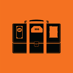 Image showing Oil, dollar and gold dividing briefcase concept icon