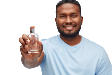 Image showing happy african american man with perfume