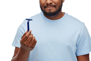 Image showing close up of african american man with razor blade