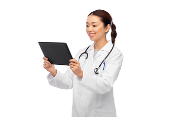 Image showing asian female doctor with tablet pc and stethoscope