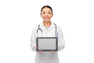 Image showing asian female doctor with tablet pc and stethoscope