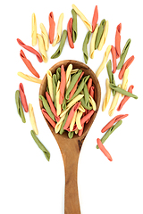 Image showing Fusilli Pulgiesi Pasta in an Olive Wood Spoon