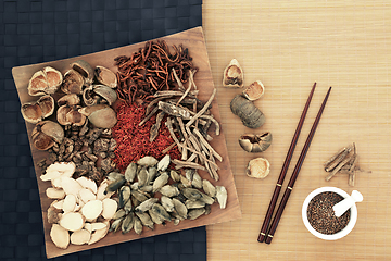 Image showing Preparation of Traditional Chinese Herbal Plant Medicine