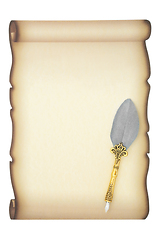 Image showing Parchment Paper Scroll and Ornate Quill Pen