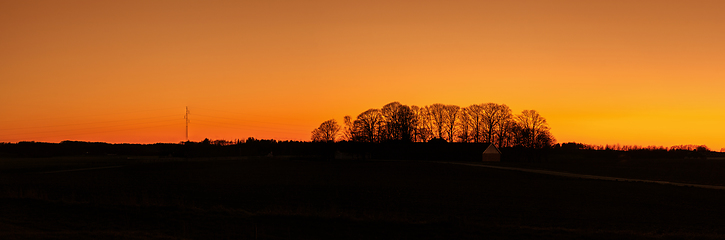 Image showing Warm countryside panorama sunset