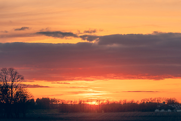 Image showing Countryside sunset with a beautiful horizon