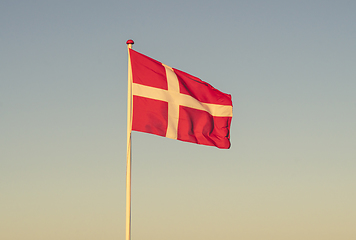 Image showing Danish flag at dawn waving in the wind