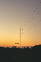 Image showing Electrical pylons at dawn