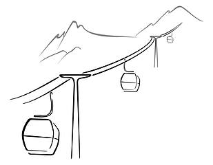 Image showing Cable car going to mountain peak