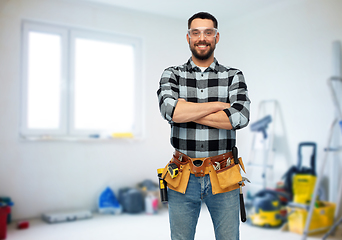 Image showing happy male worker or builder with crossed arms