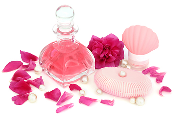 Image showing Rose Flower Beauty Treatment Products and Perfume